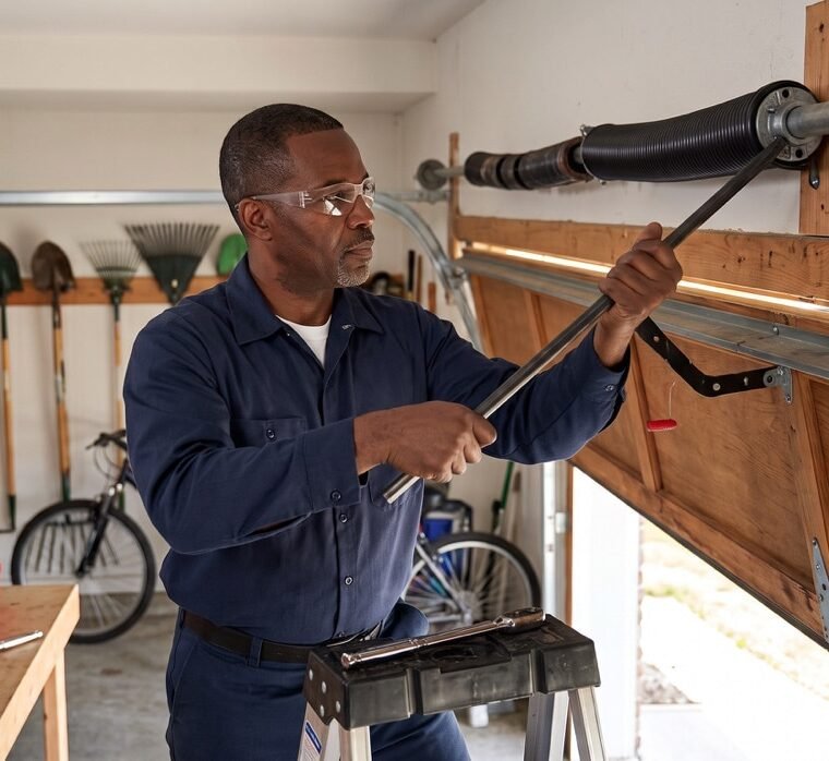 Man Repairing Spring Repair Onsite Garage Doors By Robert LLC
